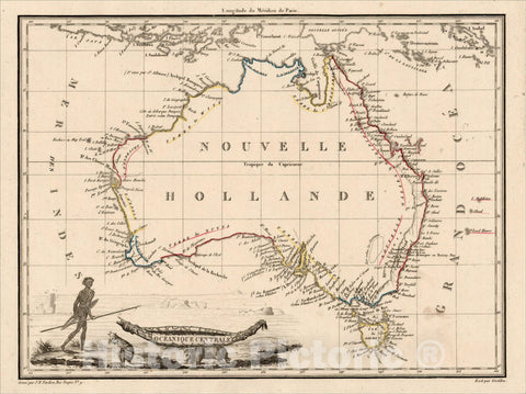 Historic Map : Oceanique Centrale (Australia), 1812, Conrad Malte-Brun, v2, Vintage Wall Art