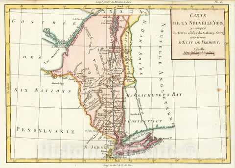 Historic Map : Carte de la Nouvelle York : y-compris les terres c??s du N. Hamp-Shire, sous le nom d'etat de Vermont., 1782, Vintage Wall Art