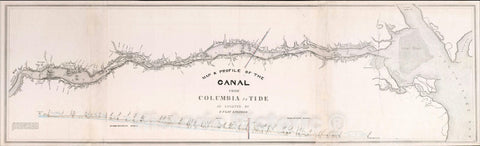 Historic Map : Map & Profile of the Canal From Columbia to Tide as located by E.F. Gay Engineer, c1836, Edward F. Gay, Vintage Wall Art