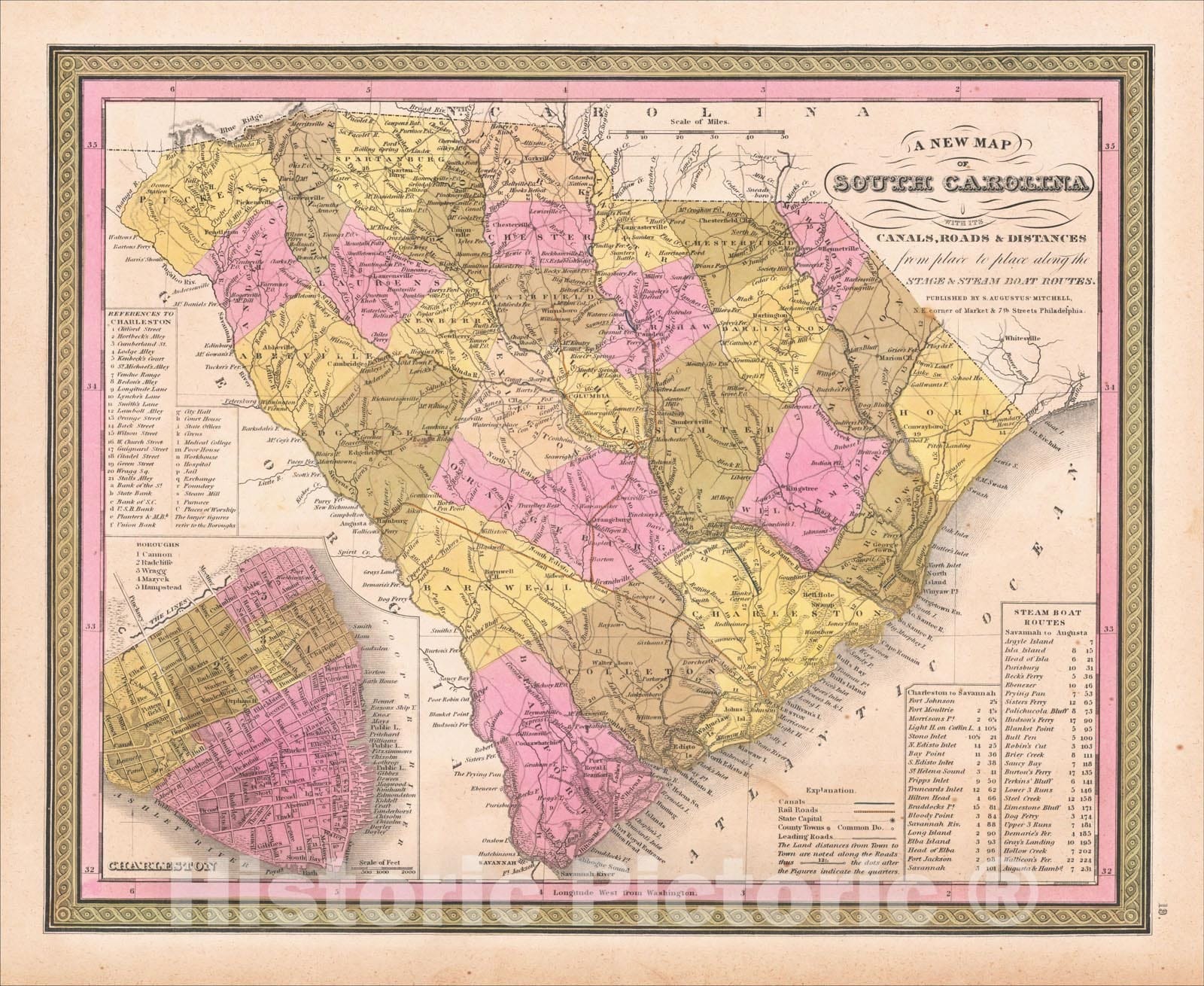 Historic Map : A New Map of South Carolina with its Canals, Roads & Di ...