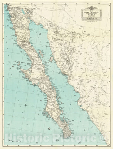 Historic Map : Map of Lower California and the Northwestern States of Mexico From Best Available Sources, 1930, Edward H. Knight, Vintage Wall Art