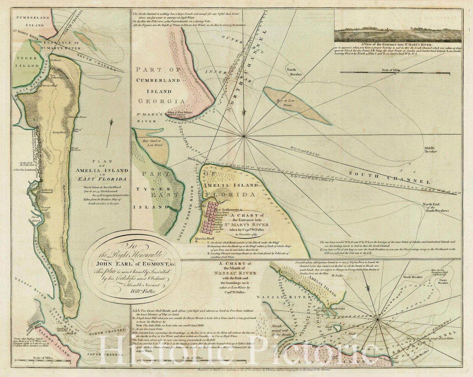 Historic Map : Plan of Amelia Island In East Florida; A Chart of The Entrance Into St. Mary's River; A Chart of The Mouth of Nassau Rivers, 1770, Vintage Wall Art