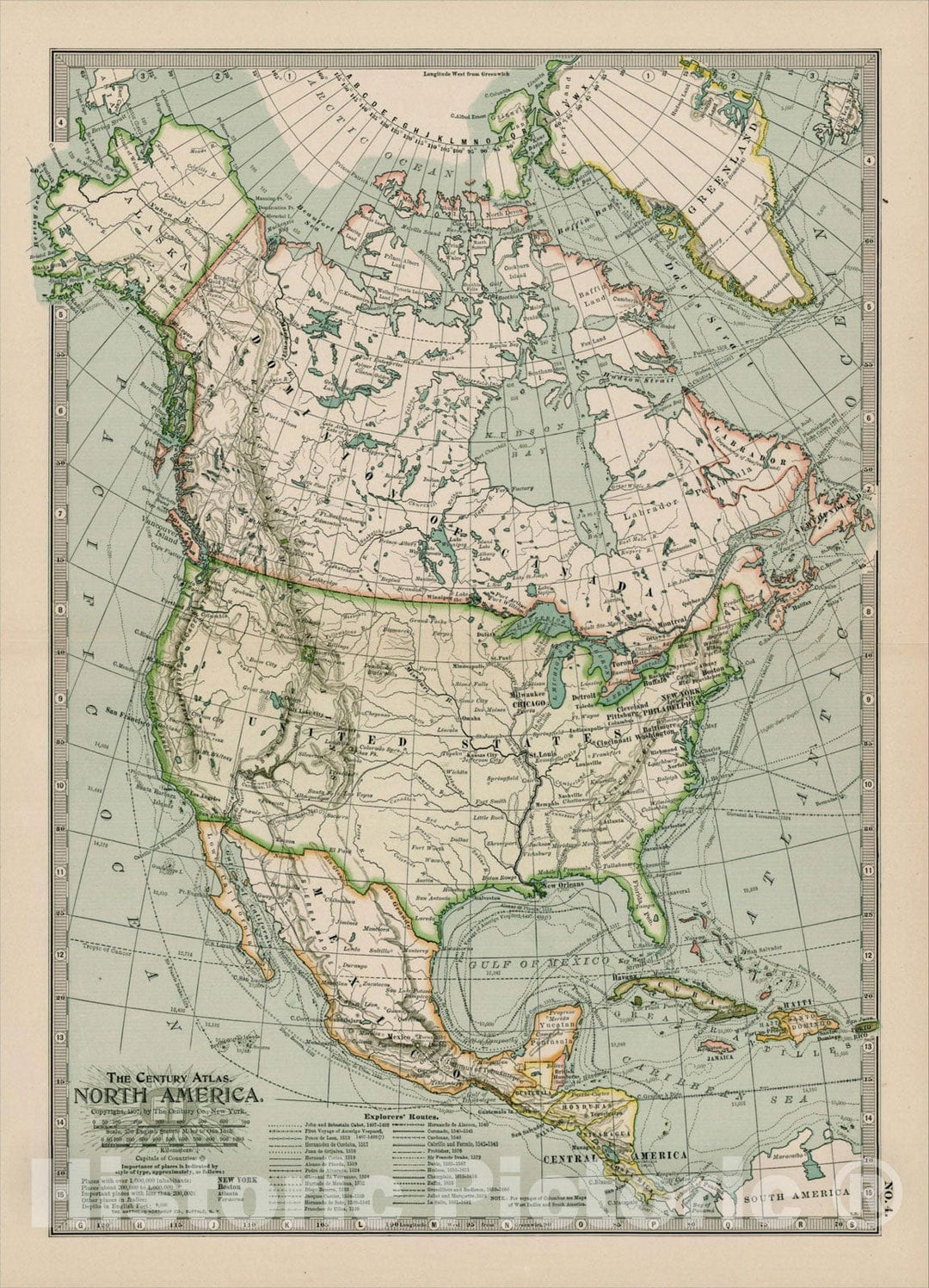Historic Map : North America, 1897, The Century Company, Vintage Wall Art