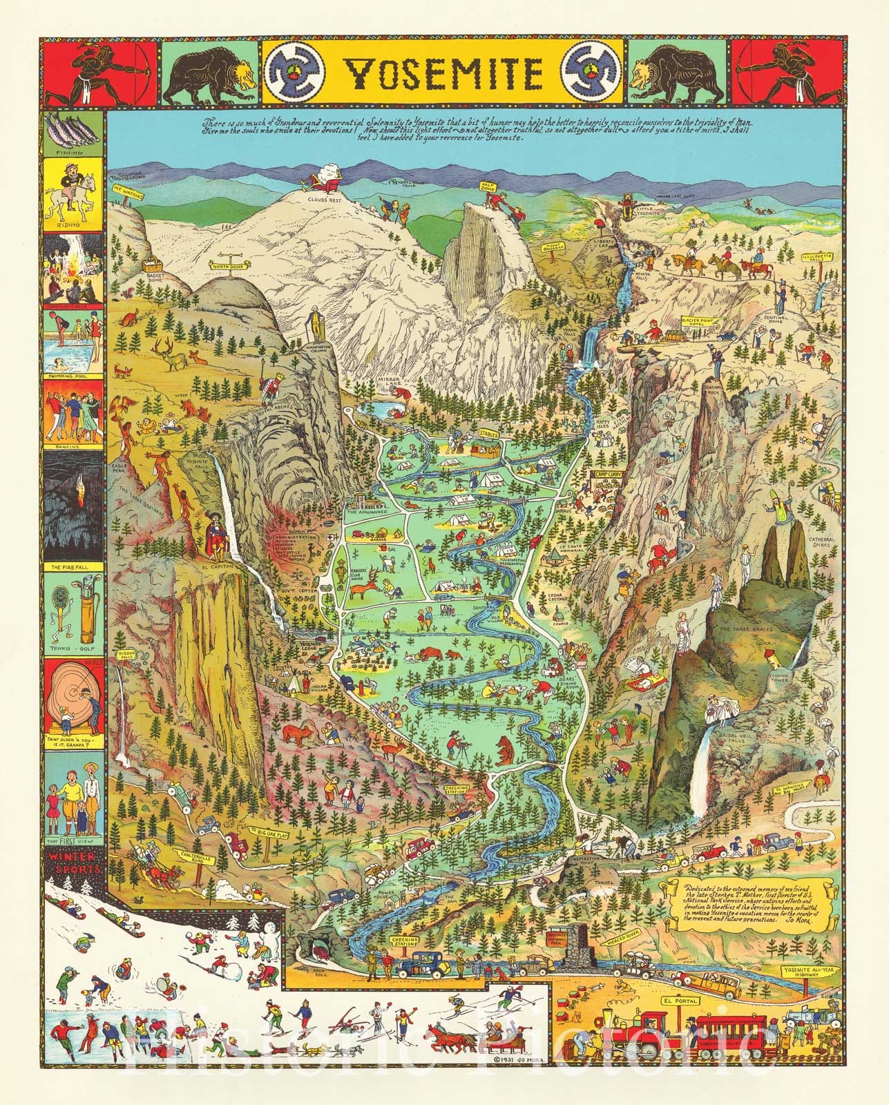 Historic Map : Yosemite, 1931, Jo Mora, Vintage Wall Art