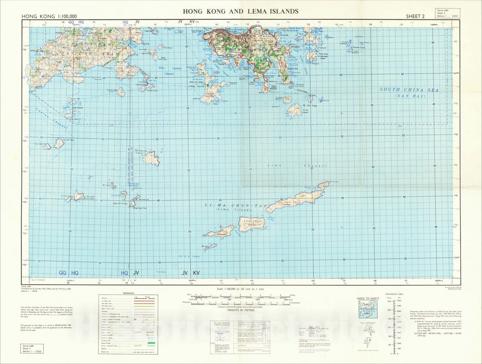 Historic Map : Hong Kong 1:100,000 Kowloon and The New Territories, 1958, War Office, Vintage Wall Art