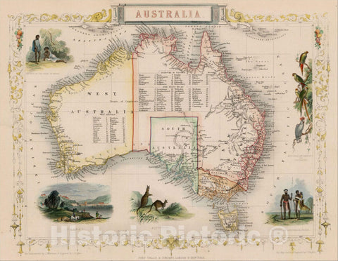 Historic Map : Australia, 1851, John Tallis, v4, Vintage Wall Art