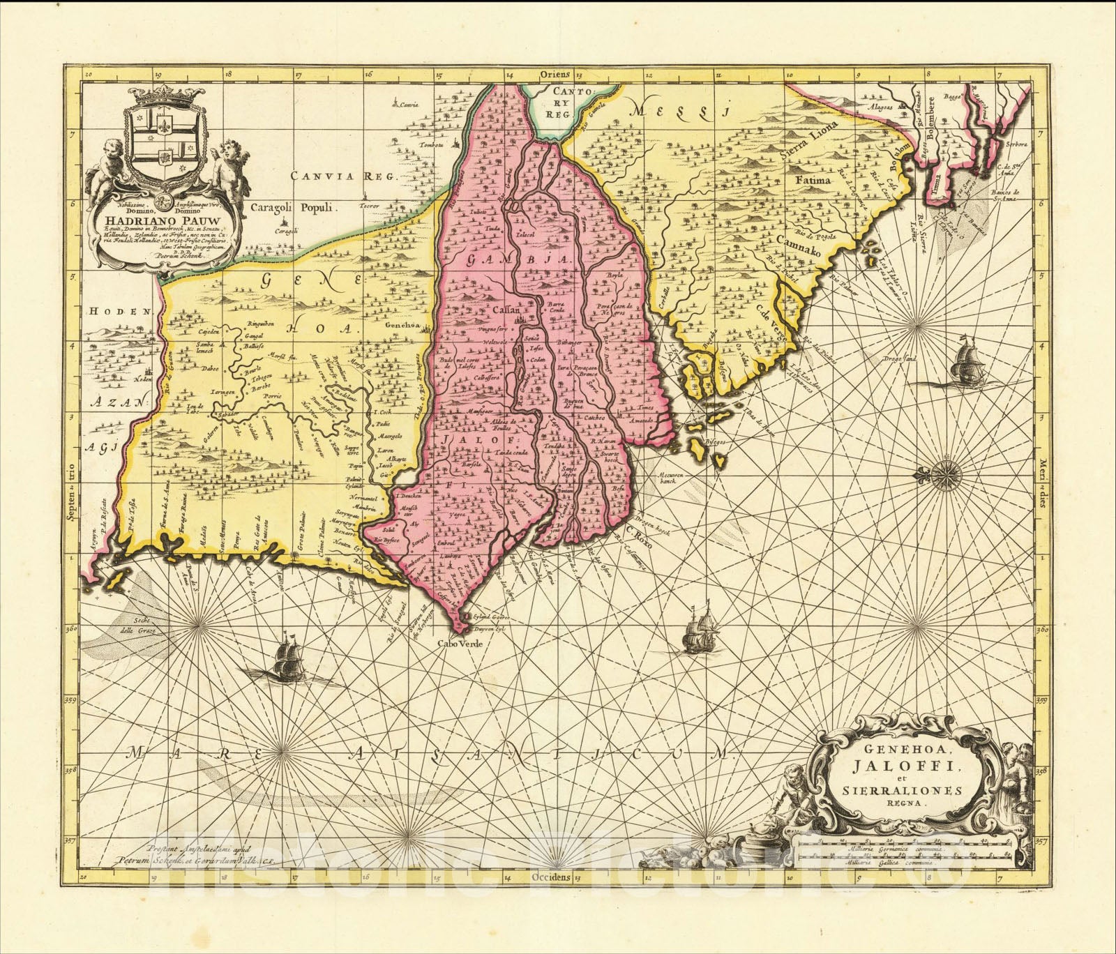 Historic Map : Genehoa, Jaloffi, et Sierraliones Regna, c1690, Peter Schenk, Vintage Wall Art