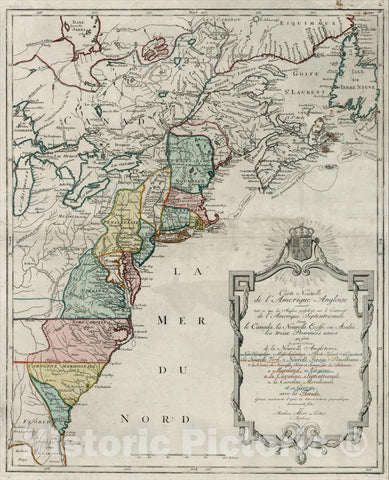 Historic Map : Carte Nouvelle de L'Amerique Angloise contenant tout ce que les Anglois possedent sur le Continent de L'Amerique Septentrionale, 1776, , Vintage Wall Art