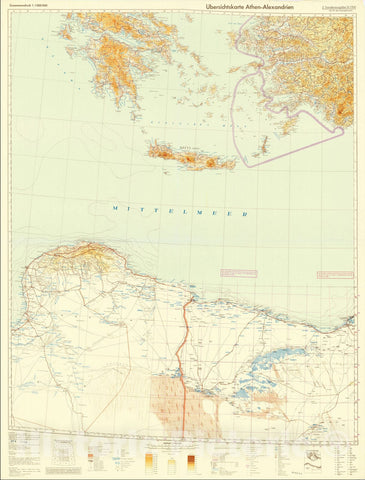Historic Map : (Second World War - Eastern Mediterranean and Southeastern Europe) Ubersichtskarte, Zusammendruk der Weltkart 1:1 000 000, 1941, Vintage Wall Art