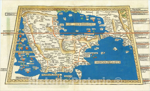 Historic Map : [Arabian Peninsula] [Sexta Asie Tabula, Arabia Felix.], 1482, Claudius Ptolemy, v2, Vintage Wall Art