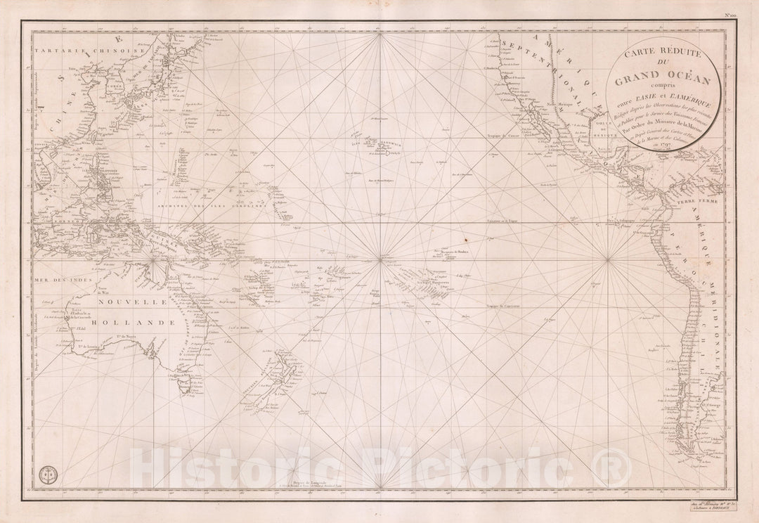 Historic Map : Carte Reduite du Grand Ocean compris entre L'Asie et L'Amerique, Redigee d'apres les Observations plus recentes, 1797 Corrigee en 1818., 1818, , Vintage Wall Art