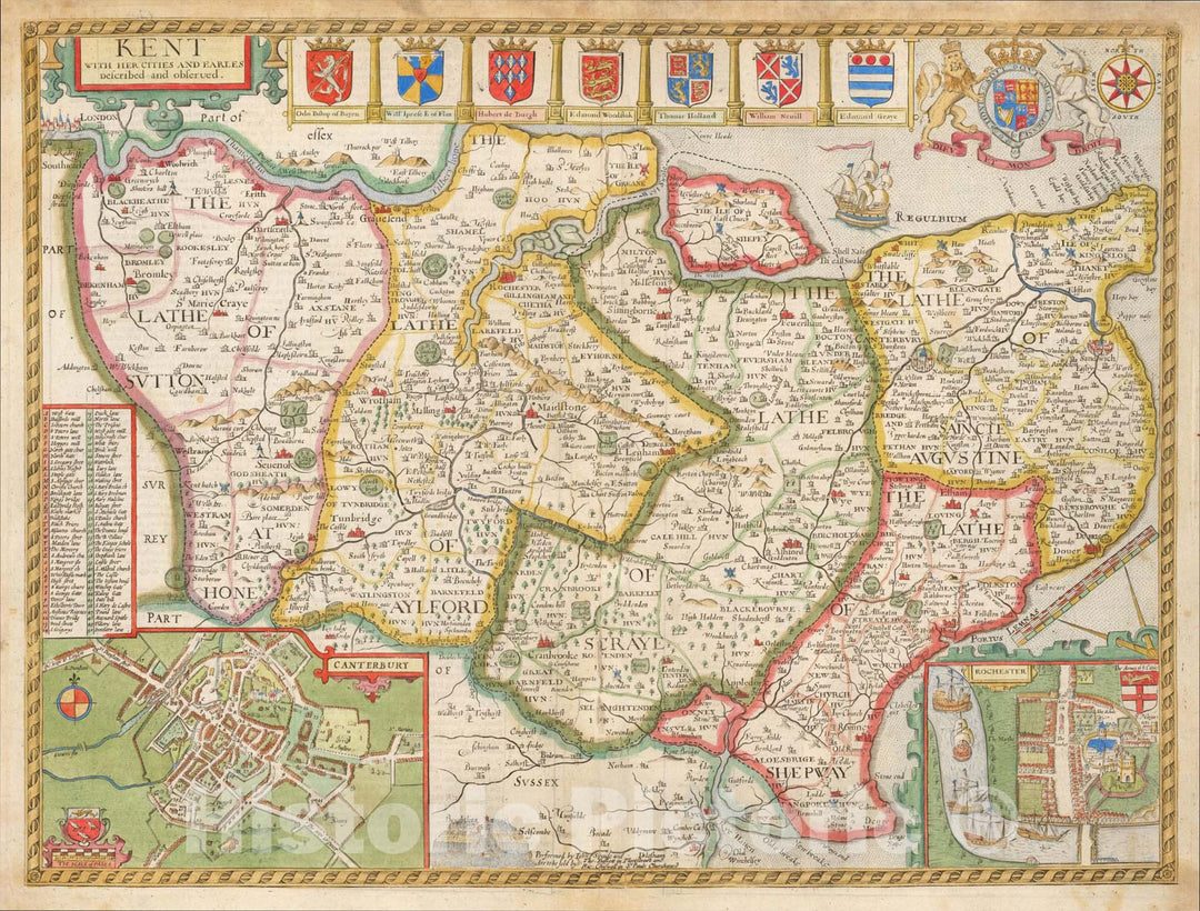 Historic Map : Kent with her Cities and Earles Described and observed, c1676, , Vintage Wall Art