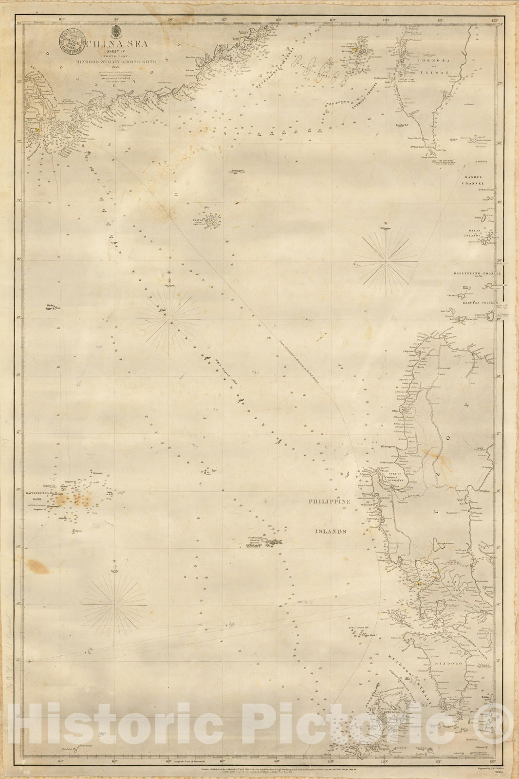 Historic Map : China Sea. Sheet IV (North East), Mindoro Strait to Hong Kong 1859, 1867, British Admiralty, Vintage Wall Art