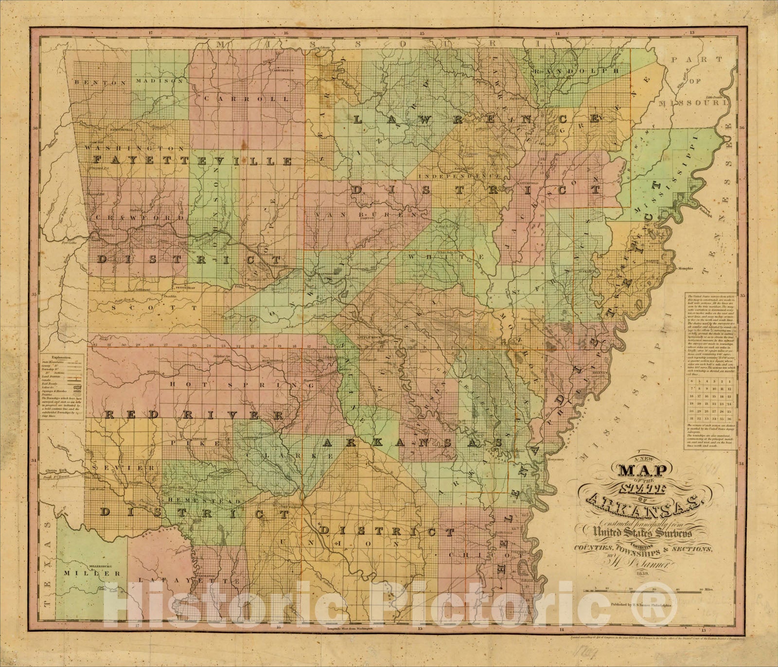 Historic Map : A New Map of the State of Arkansas, 1839, Henry Schenk ...