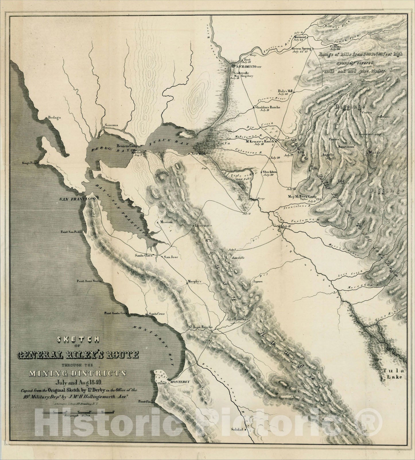Historic Map : Sketch of General Riley?s Route Through the Mining Dist ...