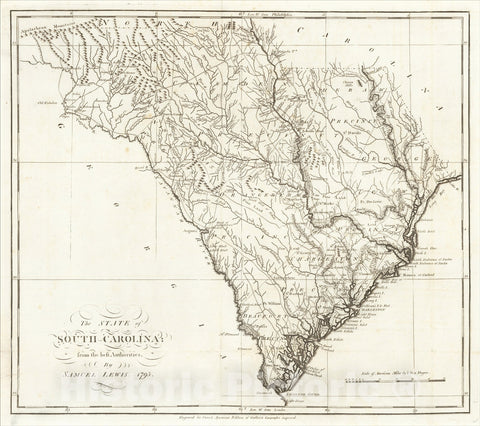 Historic Map : The State of South Carolina Compiled from the best Authorities, By Samuel Lewis. 1795, 1795, Mathew Carey, Vintage Wall Art