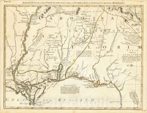 Historic Map : Luigiana Inglese, colla Parte Occidentale della Florida, della Giorgia, e Carolina Meridonale., 1778, Antonio Zatta, v1, Vintage Wall Art