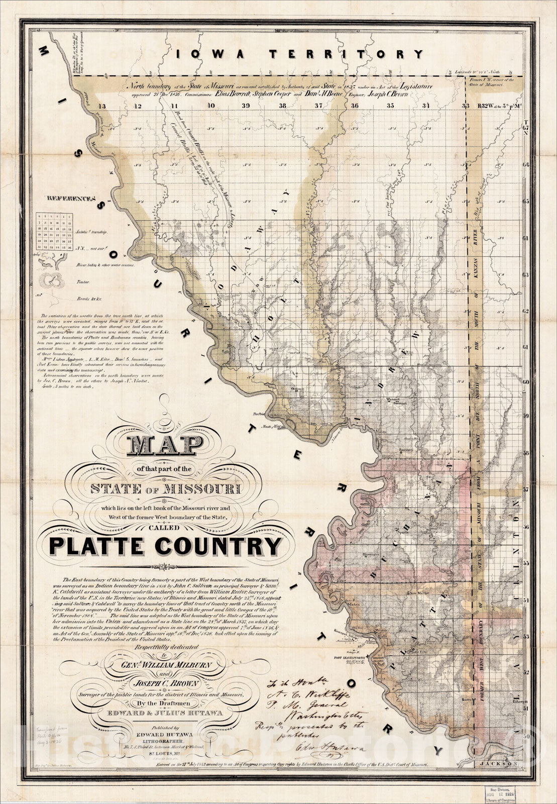 Historic Map : Map of that part of the State of Missouri? called Platte Country, 1842, Edward Hutawa, v2, Vintage Wall Art