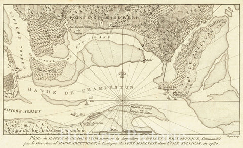 Historic Map : Plan du Havre de Charleston, montrant la disposition de la Flotte Britannique, 1787, Charles Picquet, Vintage Wall Art