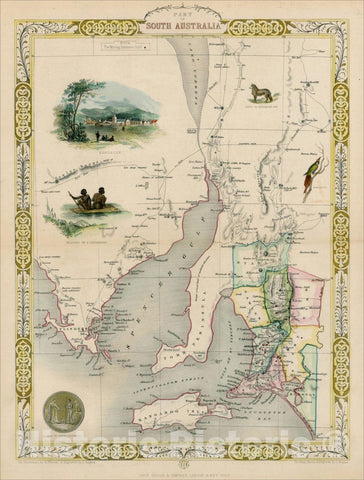 Historic Map : Part of South Australia, 1851, John Tallis, v6, Vintage Wall Art
