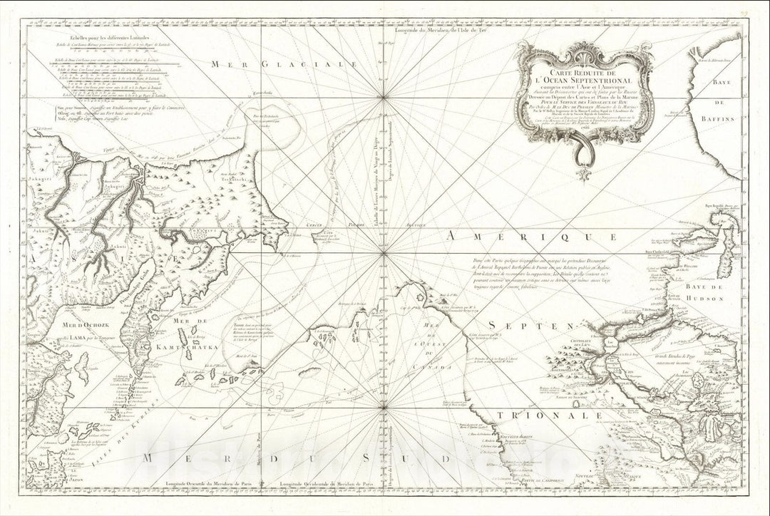 Historic Map : Carte Reduite De L'Ocean Septentrional compris entre l'Asie et l'Amerique Suivant les Decouvertes qui ont ete faites par les Russes, 1766, Vintage Wall Art