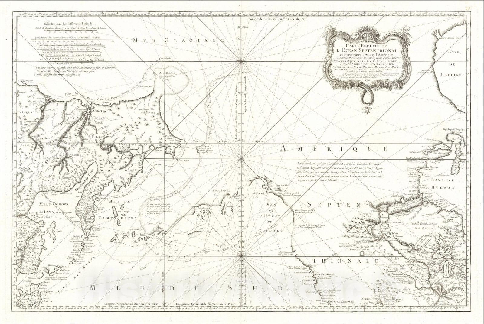Historic Map : Carte Reduite De L'Ocean Septentrional compris entre l'Asie et l'Amerique Suivant les Decouvertes qui ont ete faites par les Russes, 1766, Vintage Wall Art