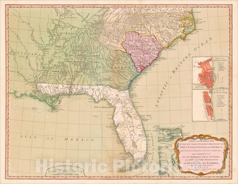 Historic Map : Southern Dominions Belonging to The United States of America, viz North Carolina, South Carolina, and Georgia: 1794, Richard Holmes Laurie, Vintage Wall Art