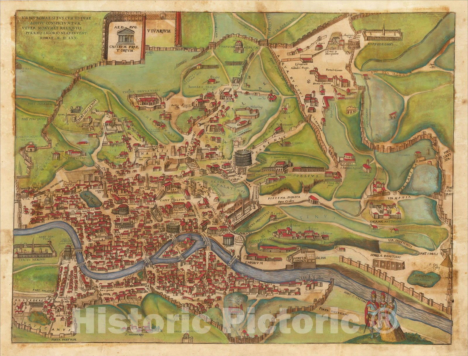 Historic Map : (Ancient Rome) . Urbis Romae Situs Cum IIS Quae Adhuc Conspiciuntur Veter Monumet Relquiis Pyrrho Ligiorio Neap, 1575, , Vintage Wall Art