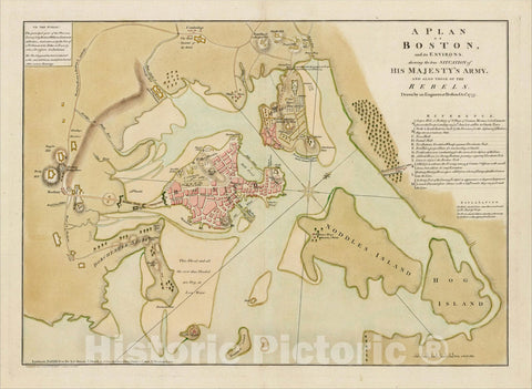 Historic Map : A Plan of Boston, and its Environs, shewing the true Situation of His Majesty's Army, 1776, Andrew Dury, Vintage Wall Art