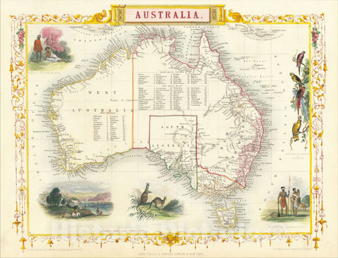 Historic Map : Australia, 1851, John Tallis, v5, Vintage Wall Art