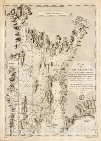 Historic Map : Plan De La Baie De Narraganset Dans La Nouvelle Angleterre, 1780, Depot de la Marine, Vintage Wall Art