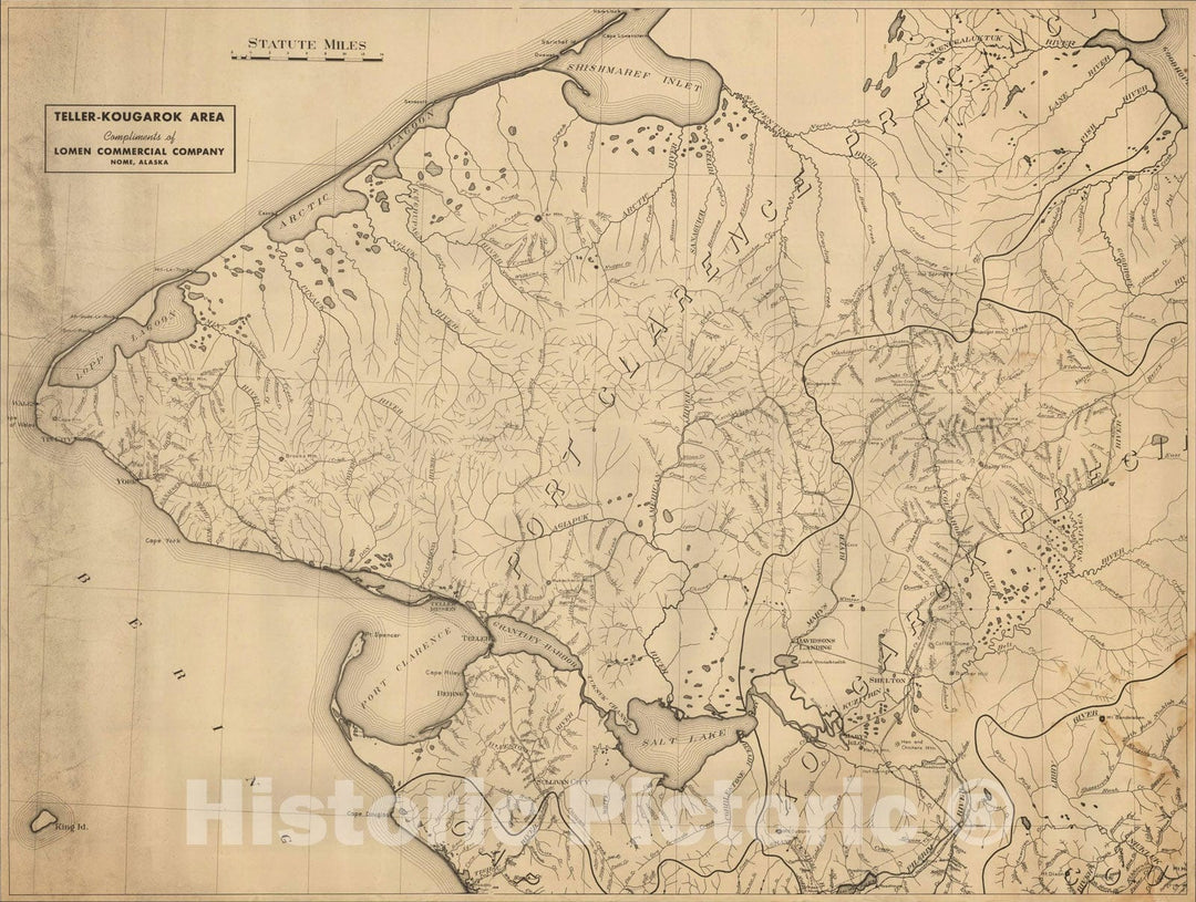 Historic Map : [Bering Land Bridge, Alaska] Teller-Kougarok Area Compliments of Lomen Commercial Company Nome, Alaska, c1915, Lomen Commercial Company, Vintage Wall Art