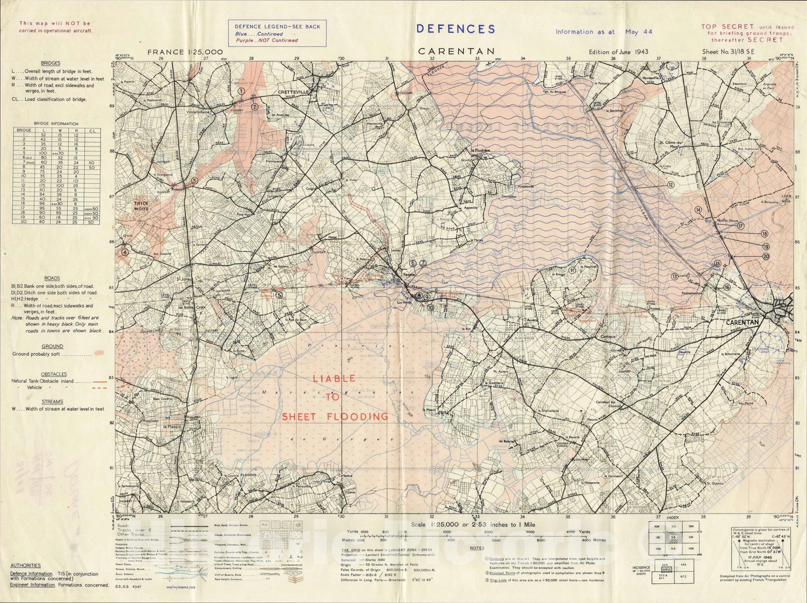 Historic Map : Second World War - D-Day, 1944, Company B, 660th Engineers, v2, Vintage Wall Art
