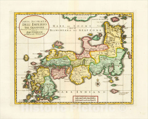 Historic Map : Carta Accurata Dell' Imperio Del Giappone Nuovamente tratta dalle nuove relazioni datta in luce in Amsterdam per Isaak Tirion, c1740, Vintage Wall Art