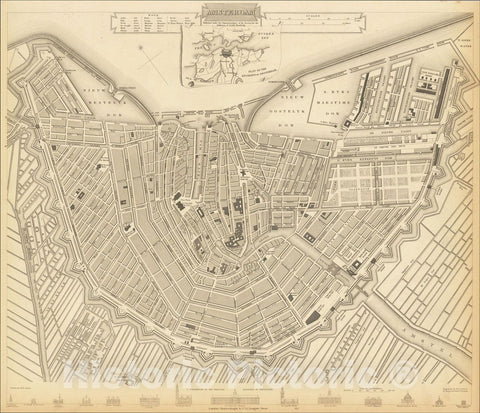 Historic Map : Amsterdam, 1835, SDUK, Vintage Wall Art