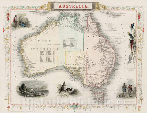 Historic Map : Australia, 1851, John Tallis, v6, Vintage Wall Art