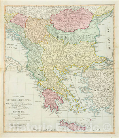 Historic Map : Turkey in Europe, Containing Valakia, Croatia, Dalmatia, Bosnia, Servia, Bulgaria and Albania, with the Roum-Ili, Morea and Archipelago, 1794, Vintage Wall Art