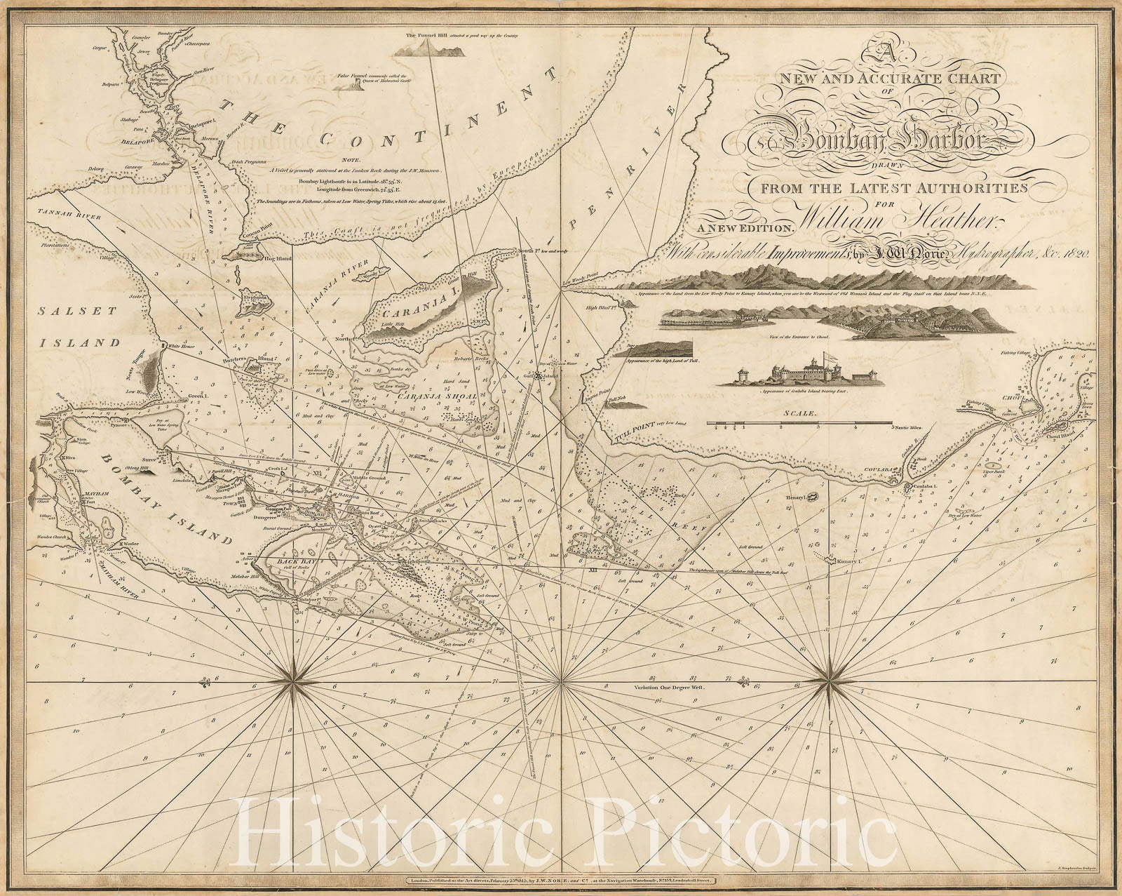Historic Map : A New and Accurate Chart of Bombay Harbor Drawn, 1818, William Heather, Vintage Wall Art