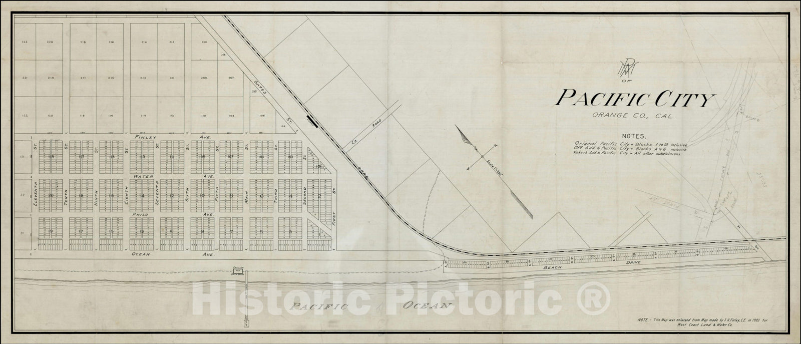 Historic Map : Map of Pacific City Orange Co. Cal. (Huntington Beach), 1903, , Vintage Wall Art