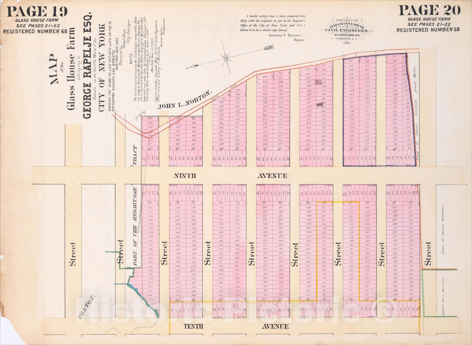 Historic Map : Map of the Glass House Farm belonging to George Rapelje Esq, 1881, Spielmann & Brush, Vintage Wall Art