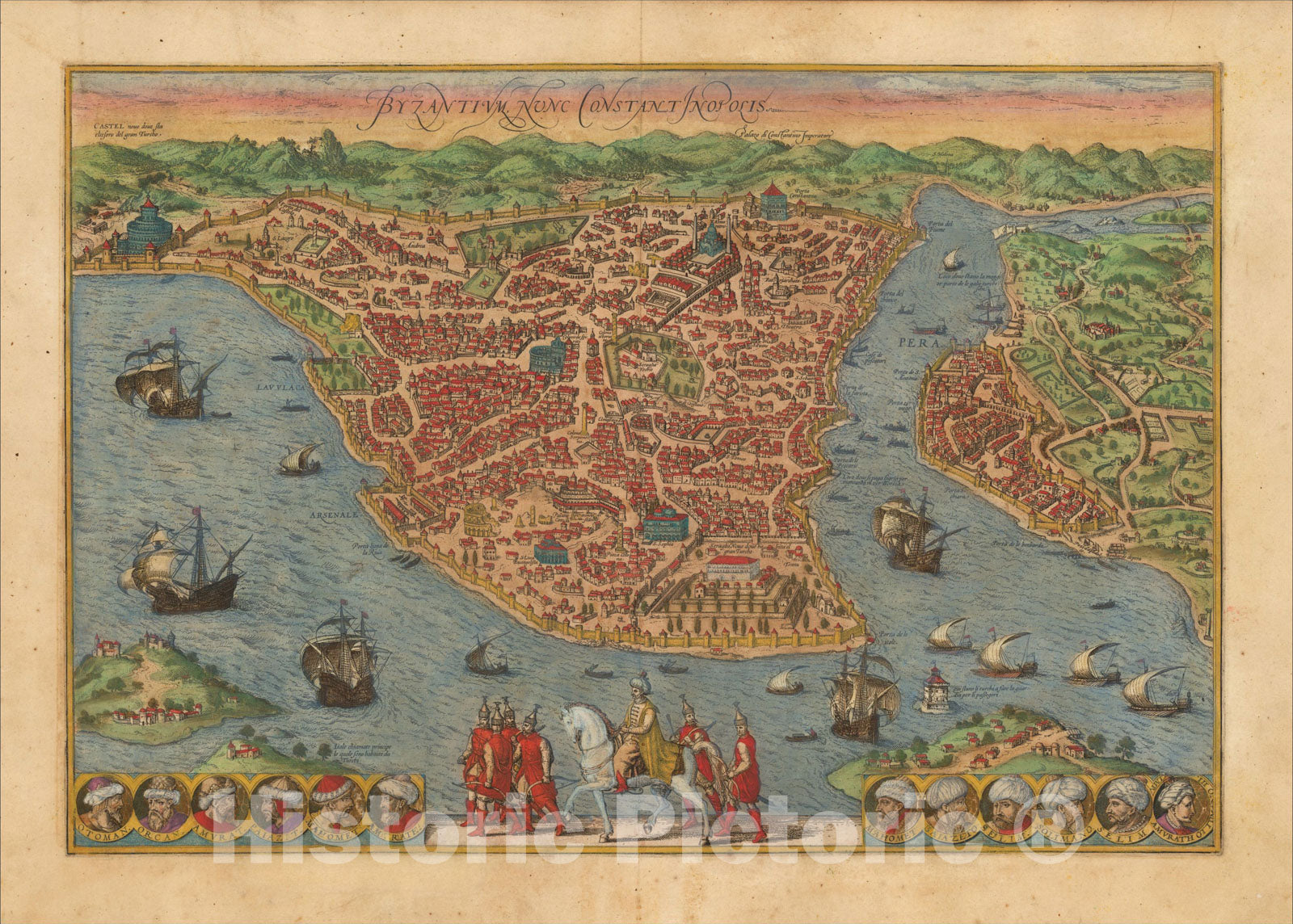 Historic Map : Byzantium Nunc Constantinopolis, 1572, , Vintage Wall Art