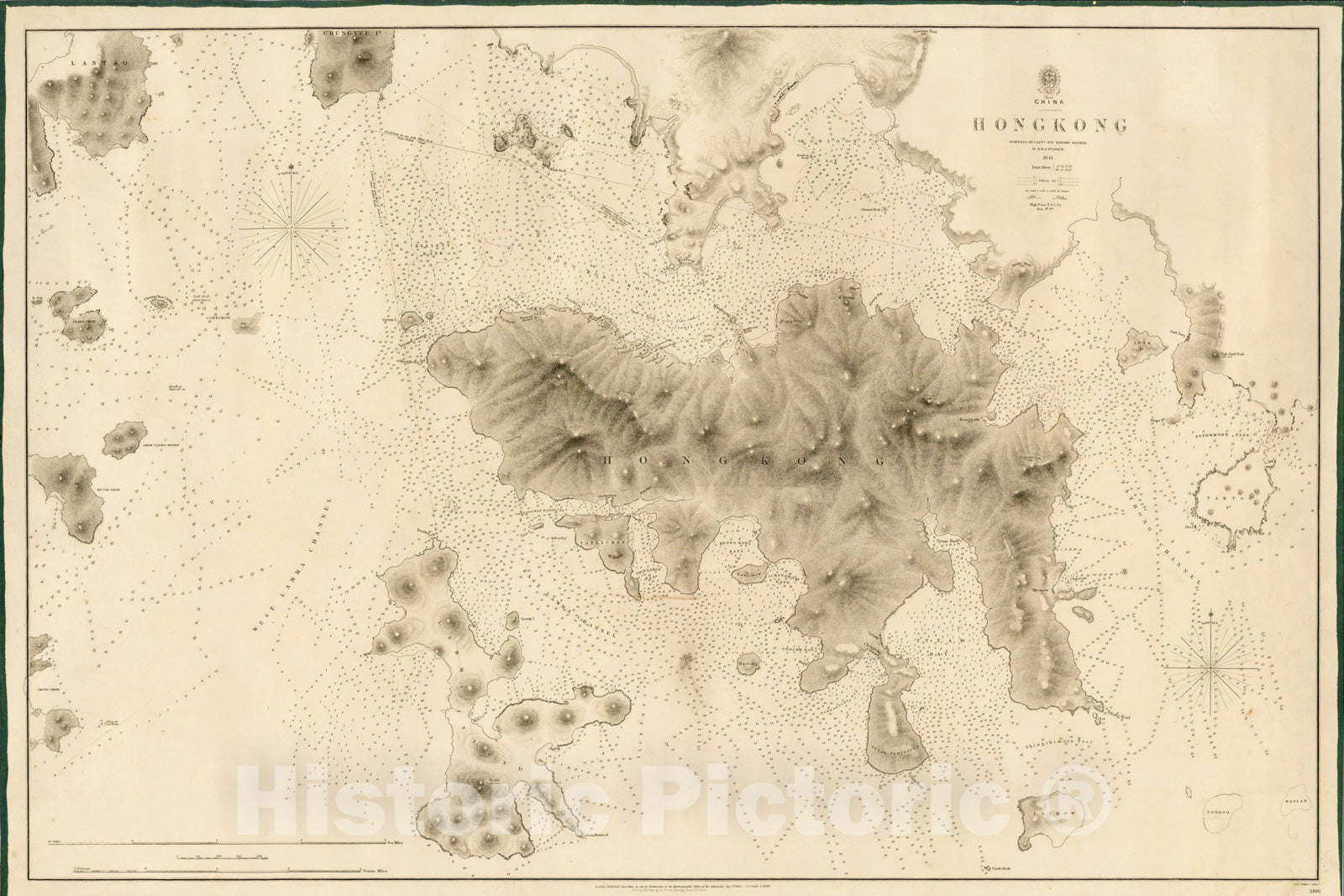 Historic Map : Hong Kong surveyed by Captn. Sir Edward Belcher, in H.M.S. Sulphur 1841, 1845, British Admiralty, v2, Vintage Wall Art