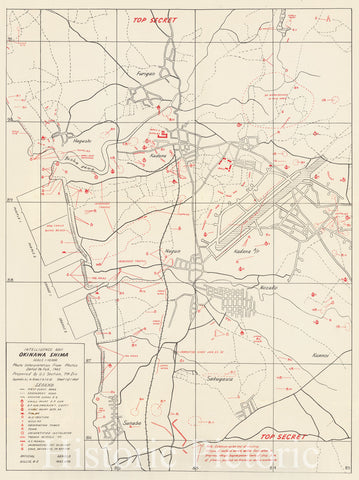 Historic Map : (Second World War - Okinawa) Intelligence Map Okinawa Shima - Top Secret, 1945, G-2 Section, 7th Division, Vintage Wall Art