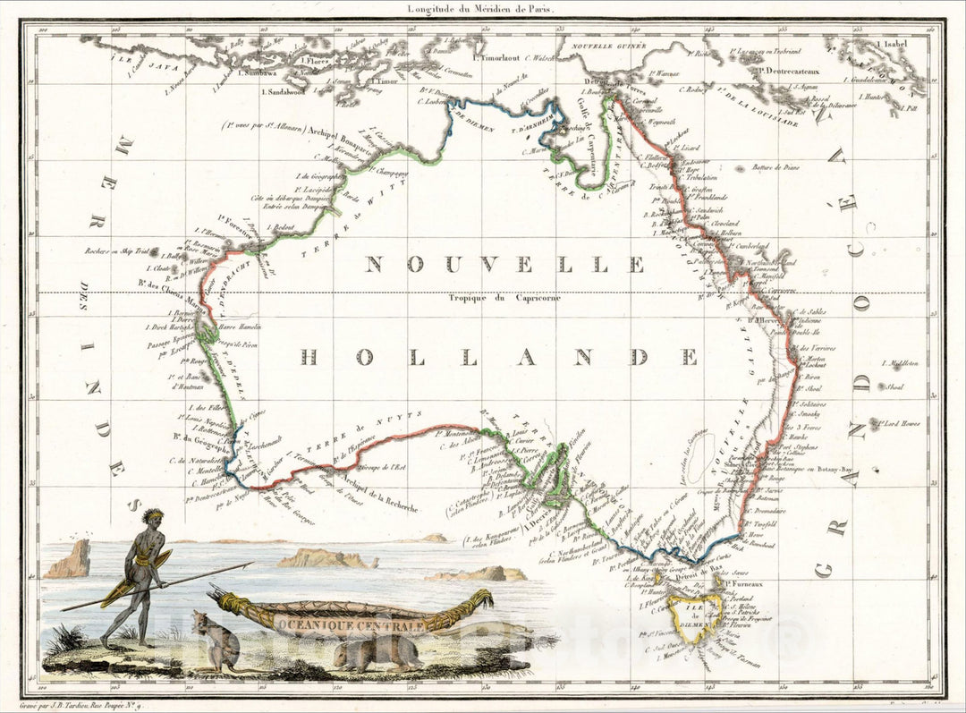 Historic Map : Oceanique Centrale (Australia), 1812, Conrad Malte-Brun, v3, Vintage Wall Art