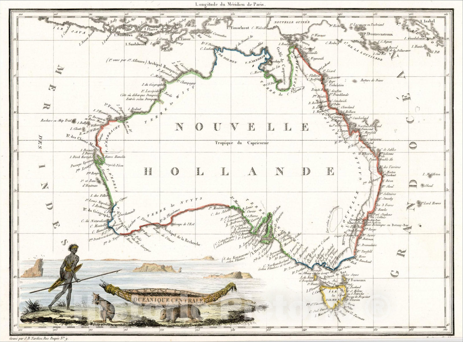 Historic Map : Oceanique Centrale (Australia), 1812, Conrad Malte-Brun, v3, Vintage Wall Art