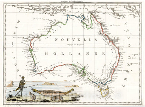 Historic Map : Oceanique Centrale (Australia), 1812, Conrad Malte-Brun, v3, Vintage Wall Art