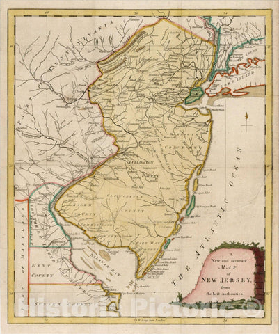 Historic Map : A New and Accurate Map of New Jersey, from the Best Authorities, 1780, Universal Magazine, v3, Vintage Wall Art