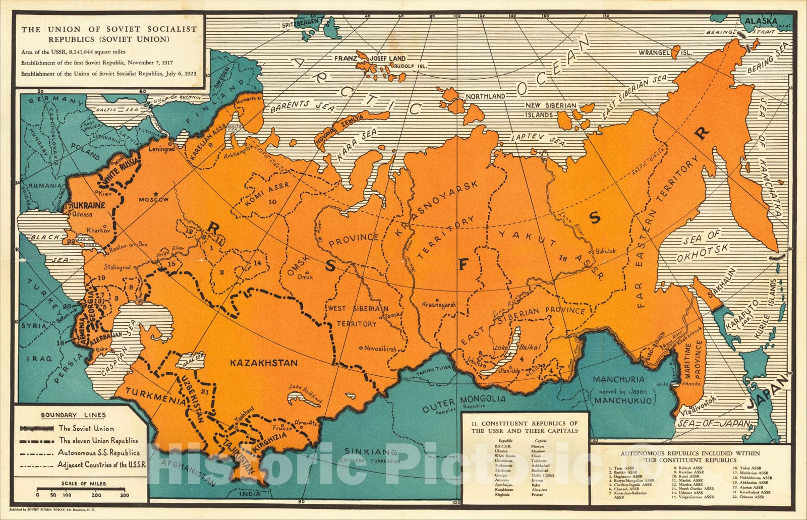 Historic Map : The Union of Soviet Socialist Republics (Soviet Union), 1936, Soviet Russia Today, Vintage Wall Art
