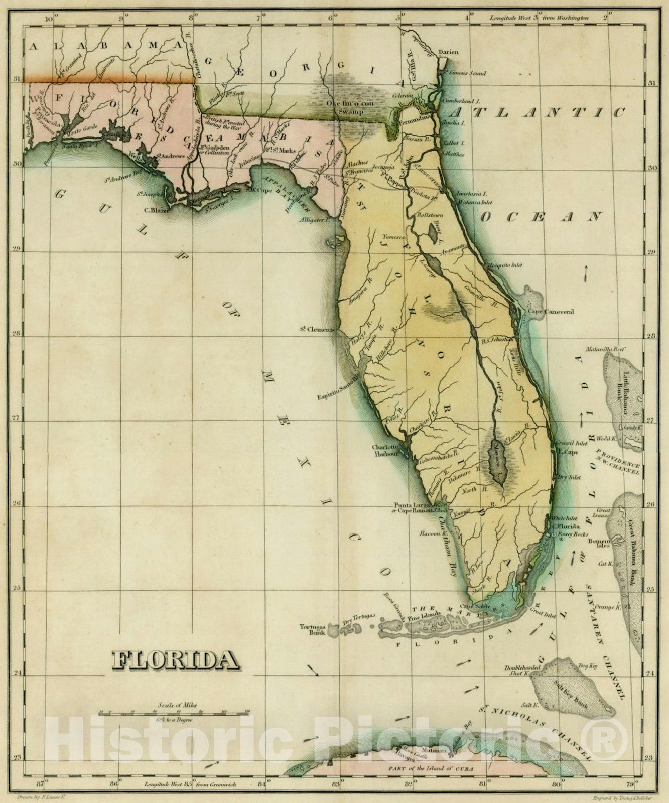 Historic Map : Geographical, Statistical and Historical Map of Florida, 1822, Henry Charles Carey, Vintage Wall Art