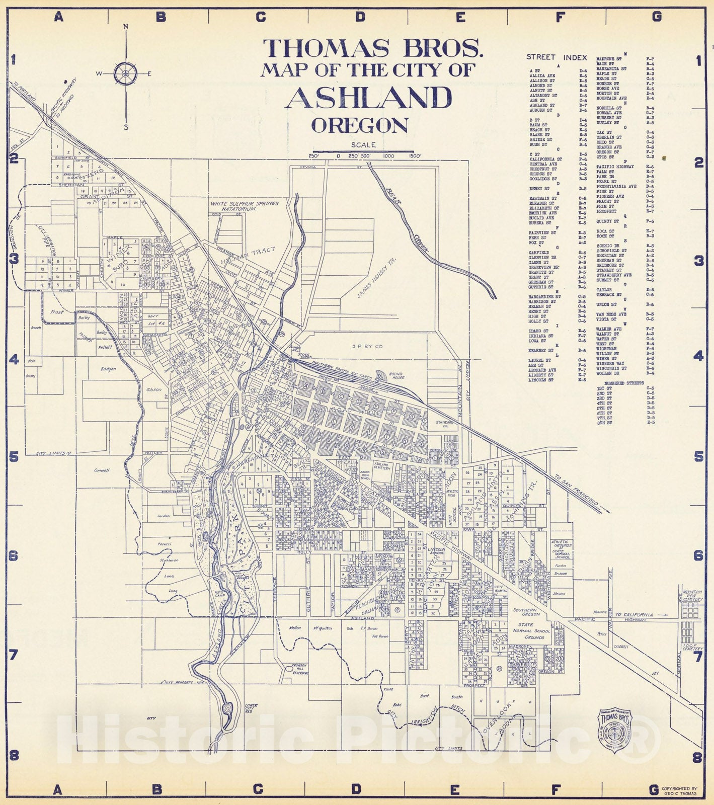 Historic Map Thomas Bros. Map of The City of Ashland Oregon [Medford